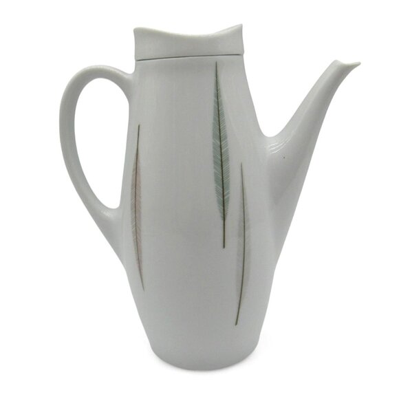 THOMAS Coffee Pot White Porcelain Grass Leaf Design 1960s Germany Vintage - Picture 1 of 12
